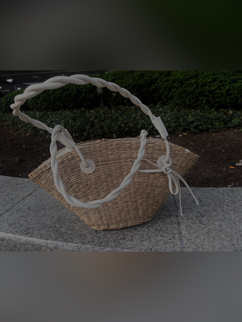 Braided Handle Straw Tote in Natural with White Accents - Picture 3 of 6